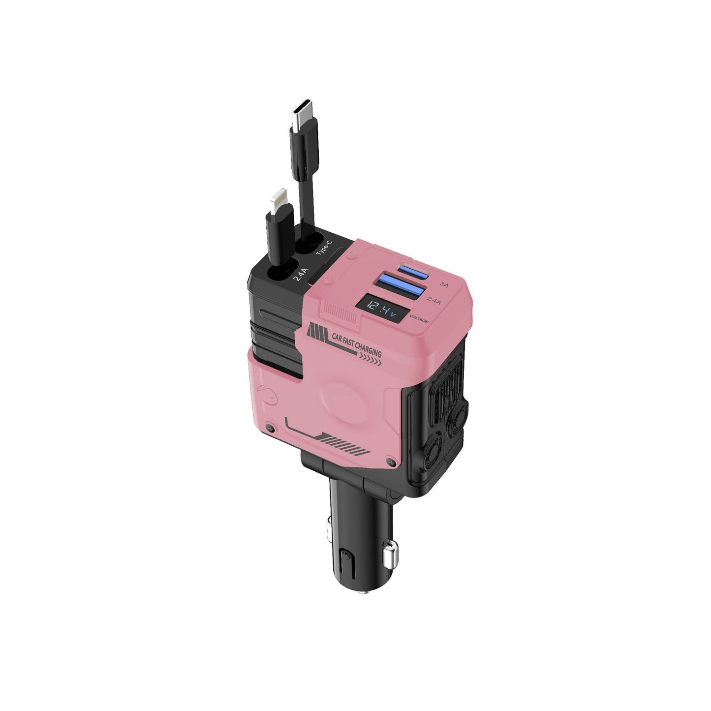 Fast Charging Car Charger – Dual USB + Type-C Cable, Multi-Port Power Adapter